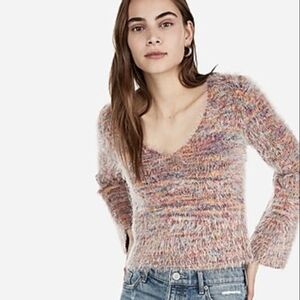 Express Rainbow Textured V-neck Flare Sleeve Sweater